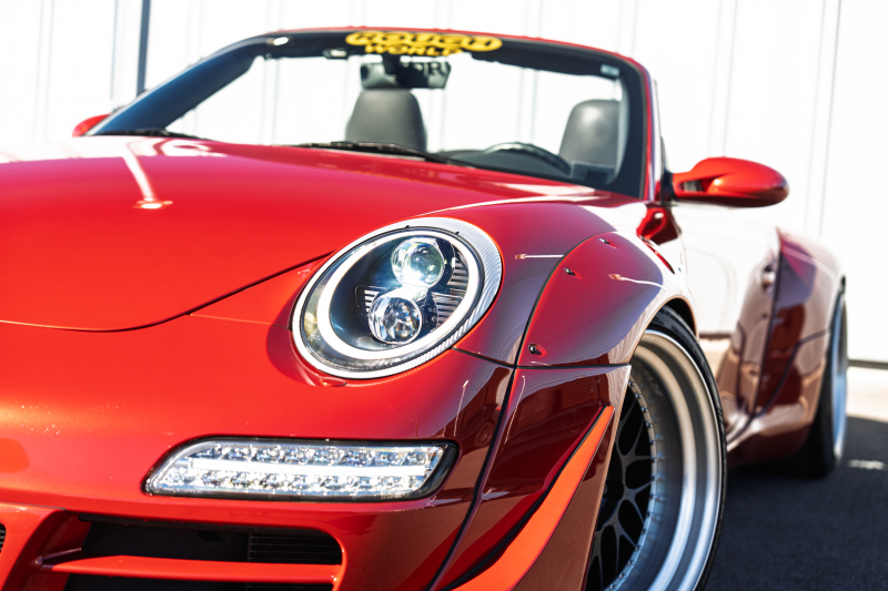 ポルシェ 911(Type997) ｶﾚﾗ4 ｶﾌﾞﾘｵﾚ　RWB997 ﾚｷﾞｭﾗｰﾜｲﾄﾞﾎﾞﾃﾞｨ RWBｺﾗﾎﾞﾚｰｼｮﾝWORK Meister19AW Fﾀﾞｳﾝｻｽ ﾘｱ車高調 黒革 ﾅﾋﾞTV ETC FCLﾘﾝｸﾞｷｾﾉﾝ LEDﾄﾞﾗｲﾋﾞﾝｸﾞﾗｲﾄ&ﾃｰﾙ ﾊﾟﾄﾞﾙｼﾌﾄ